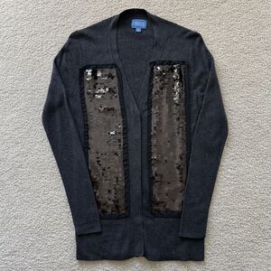 SIMPLY VERA WANG Size M Gray Ribbed Button Cardigan Sweater w/Black Sequins NWT